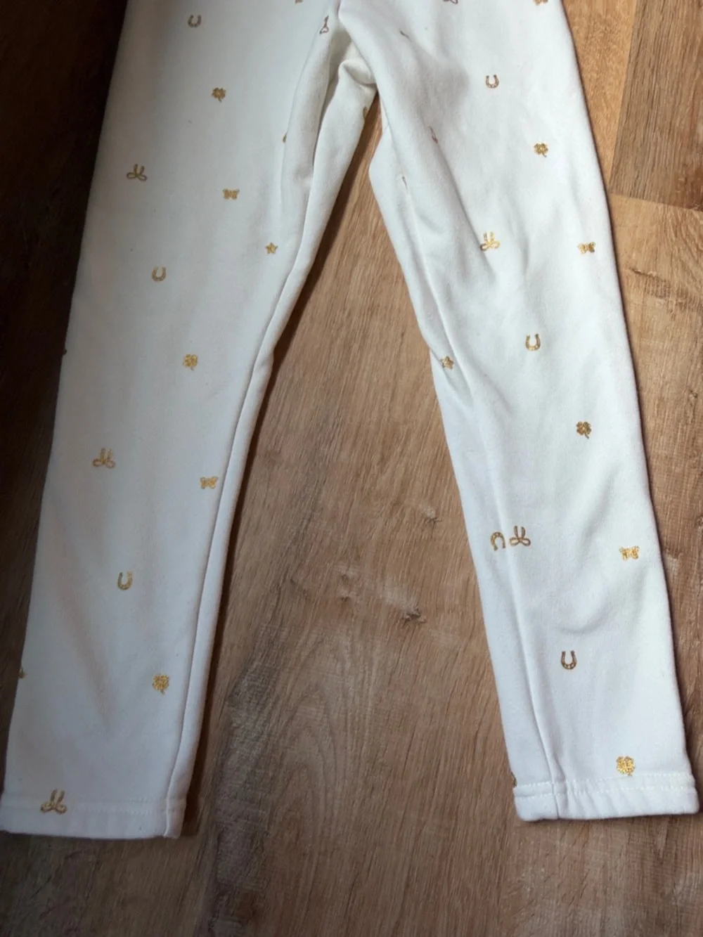 Carter's Cream Girls' cozy lined Leggings with Gold Accent Motifs